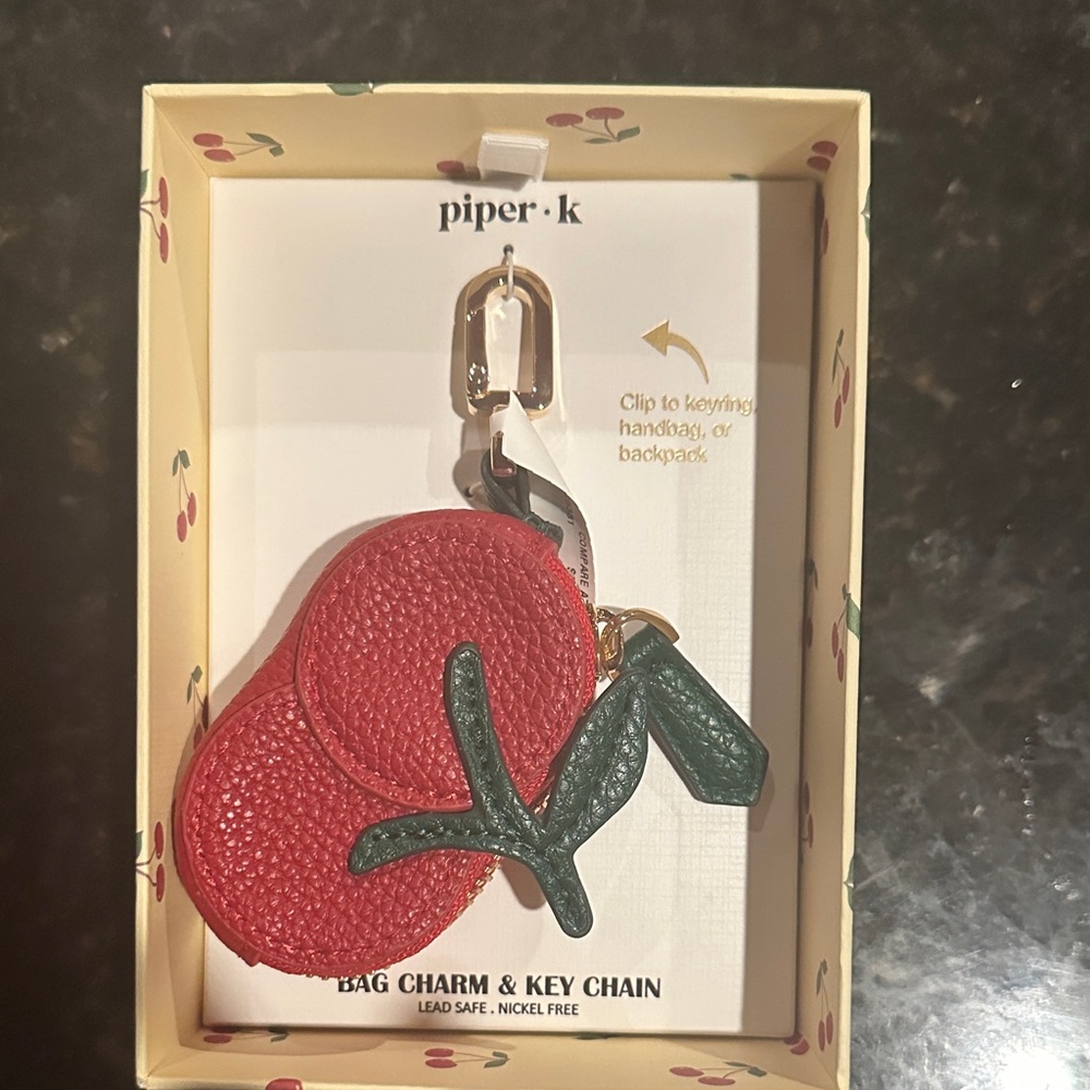 Piper Cherry Keychain with Red and Green Accents